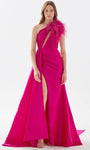 A-line Cutout Wrap Ruched Asymmetric Slit Floor Length Natural Waistline One Shoulder Taffeta Evening Dress