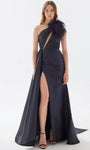 A-line One Shoulder Slit Asymmetric Wrap Cutout Ruched Floor Length Natural Waistline Taffeta Evening Dress