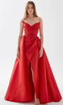 A-line V-neck Strapless Natural Waistline Taffeta Faux Wrap Sheer Pleated Sweetheart Evening Dress