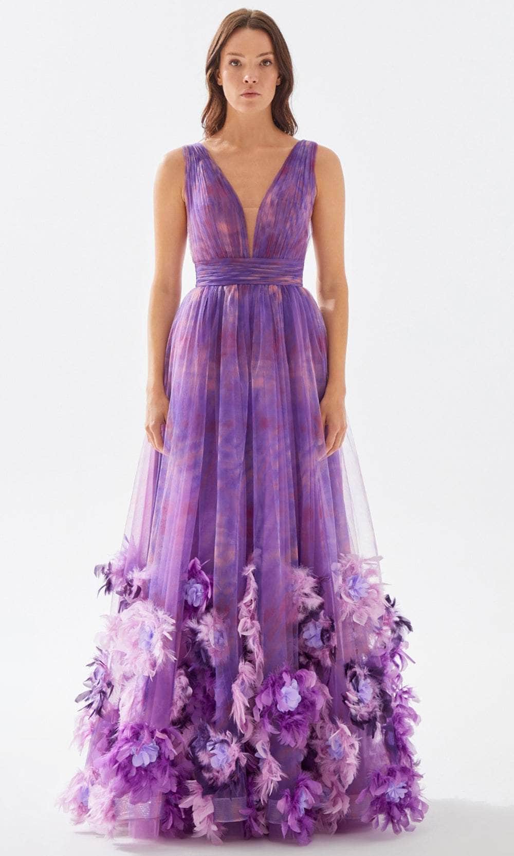 Tarik Ediz 52143 - 3D Floral Embellished Flowy Dress
