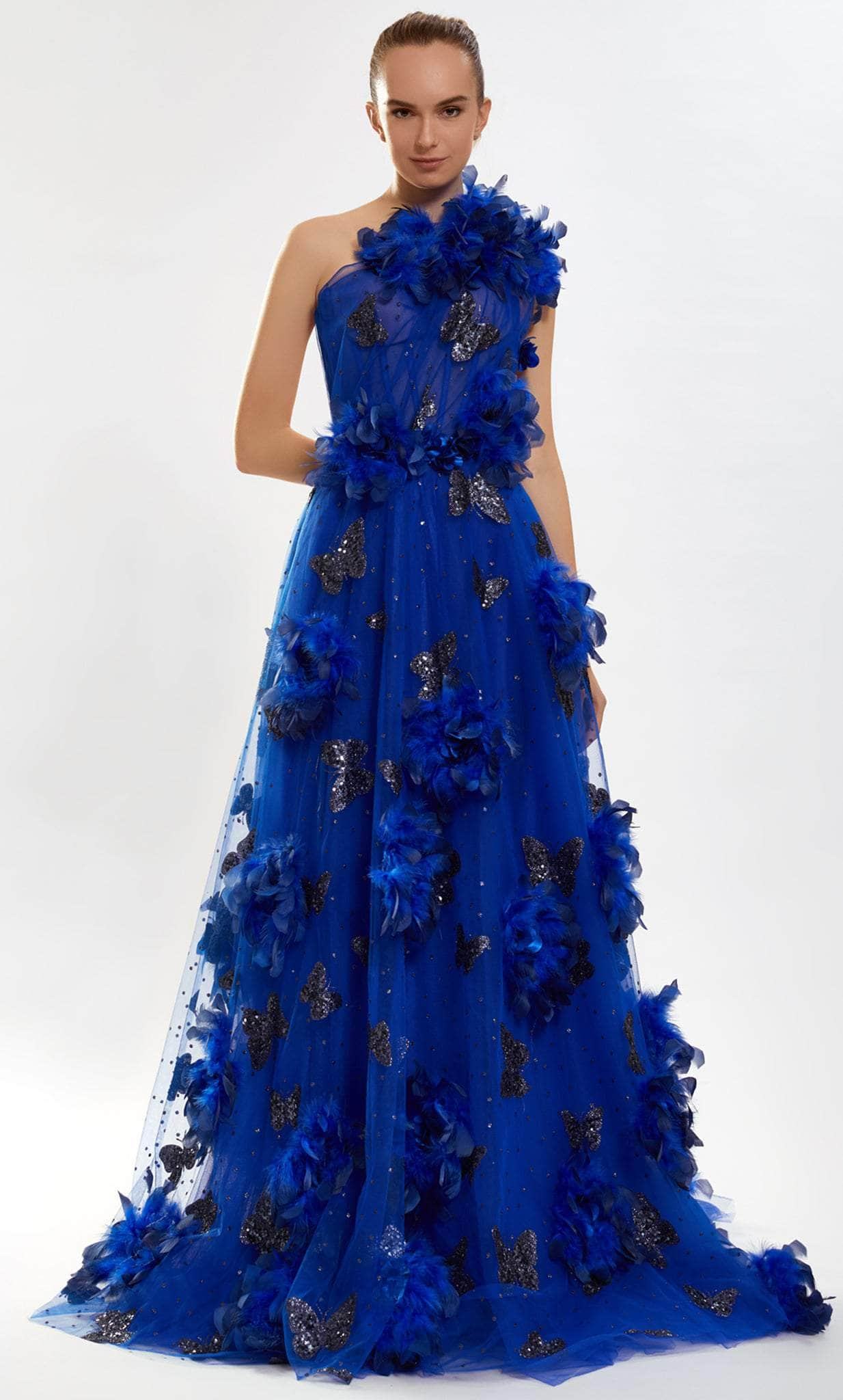 Tarik Ediz 52145 - Ruffled Embellished Evening Gown
