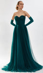 A-line Strapless Sweetheart Open-Back Hidden Back Zipper Pleated Natural Waistline Sleeveless Evening Dress with a Brush/Sweep Train