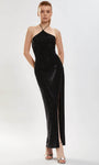 Sophisticated Beaded Crystal Fitted Slit Halter Sleeveless Natural Waistline Sheath Sheath Dress/Evening Dress