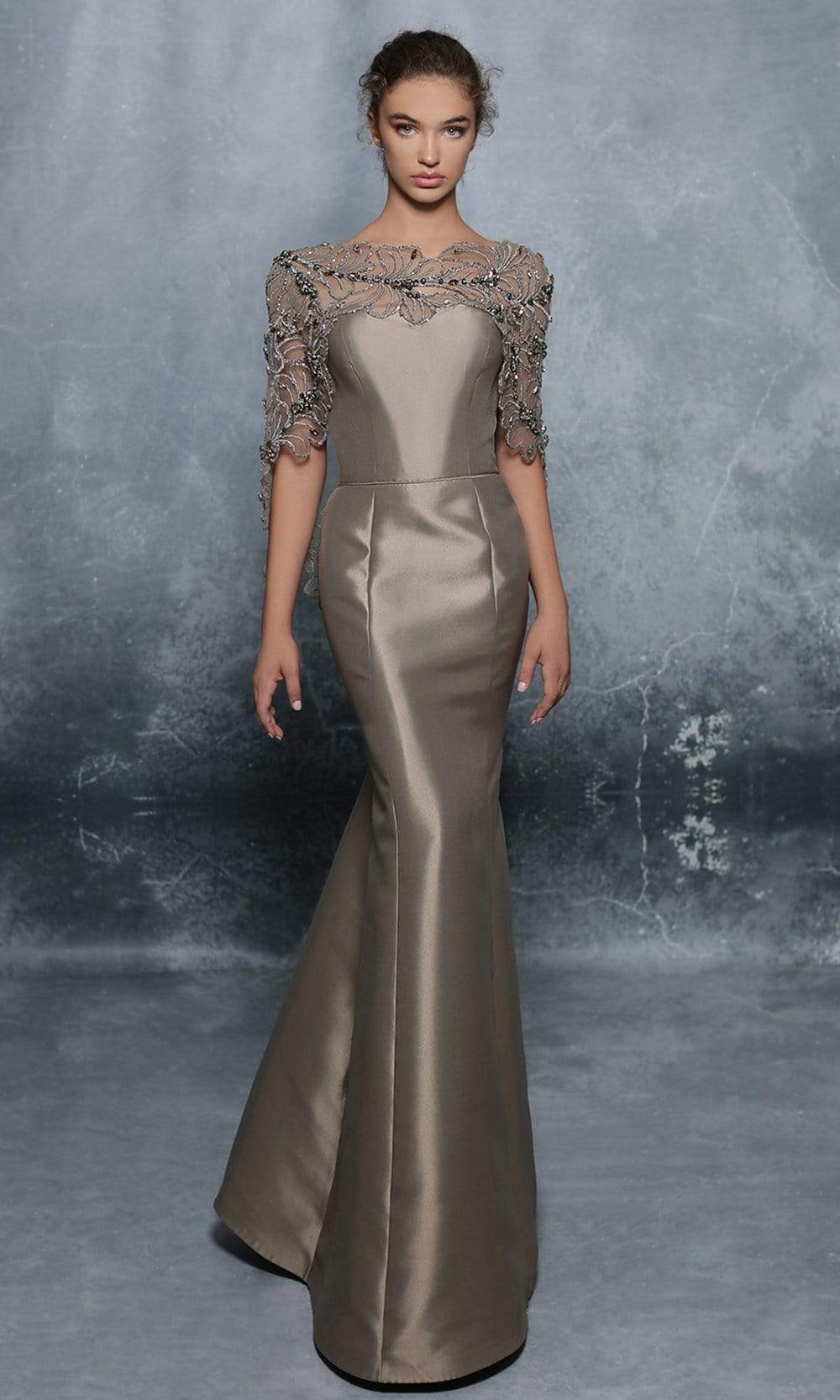 Tarik Ediz - 96000 Embroidered Bateau Trumpet Gown
