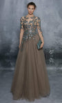 Sophisticated A-line Corset Natural Waistline Jeweled Neck Tulle Long Sleeves Floor Length Sequined Sheer Party Dress