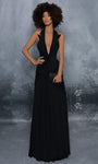 Sexy A-line V-neck Natural Waistline Collared Plunging Neck Floor Length Crepe Sleeveless Open-Back Back Zipper Fitted Pleated Evening Dress