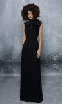 Sheath Collared High-Neck Crepe Natural Waistline Cap Sleeves Sleeveless Floor Length Sheath Dress/Evening Dress/Party Dress With a Bow(s)