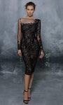 Natural Waistline Long Sleeves Semi Sheer Sheer Illusion Embroidered V Back Beaded Slit Fitted Back Zipper Above the Knee Sheath Sheath Dress