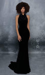 Mermaid Halter Floor Length Velvet Natural Waistline Sleeveless Evening Dress