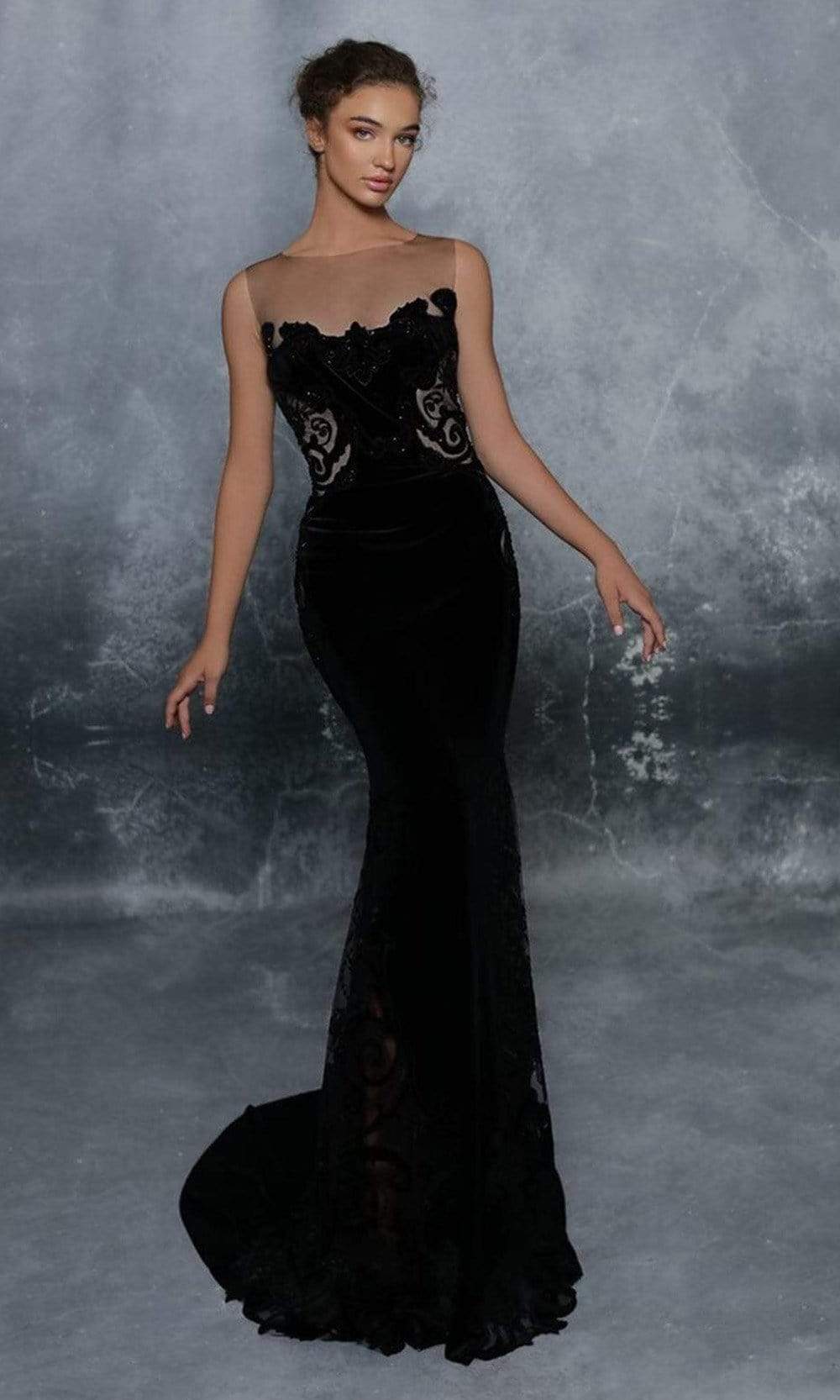 Tarik Ediz - 96081 Illusion Bateau Trumpet Evening Dress
