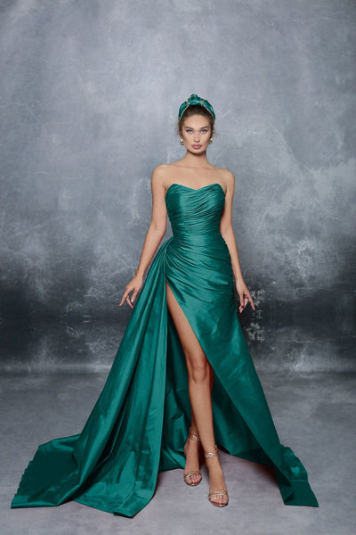 Sexy A-line Strapless Open-Back Wrap Ruched Fitted Natural Waistline Taffeta Sweetheart Prom Dress