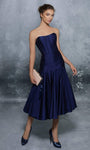 Modest A-line Strapless Fit-and-Flare Sweetheart Cocktail Tea Length Back Zipper Piping Open-Back Fitted Taffeta Corset Natural Waistline Party Dress