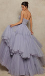 Plus Size A-line Strapless Sweetheart Straight Neck Floor Length Tulle Beaded Back Zipper Tiered Natural Waistline Prom Dress with a Brush/Sweep Train With Ruffles