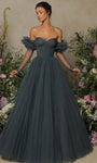 Sophisticated A-line Strapless Long Sleeves Off the Shoulder Sweetheart Tulle Floor Length Corset Natural Waistline Sheer Fitted Flowy Sequined Back Zipper Dress with a Brush/Sweep Train With Rhinesto