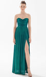 A-line Strapless Natural Waistline Tulle Open-Back Pleated Self Tie Slit Lace-Up Floor Length Sweetheart Evening Dress