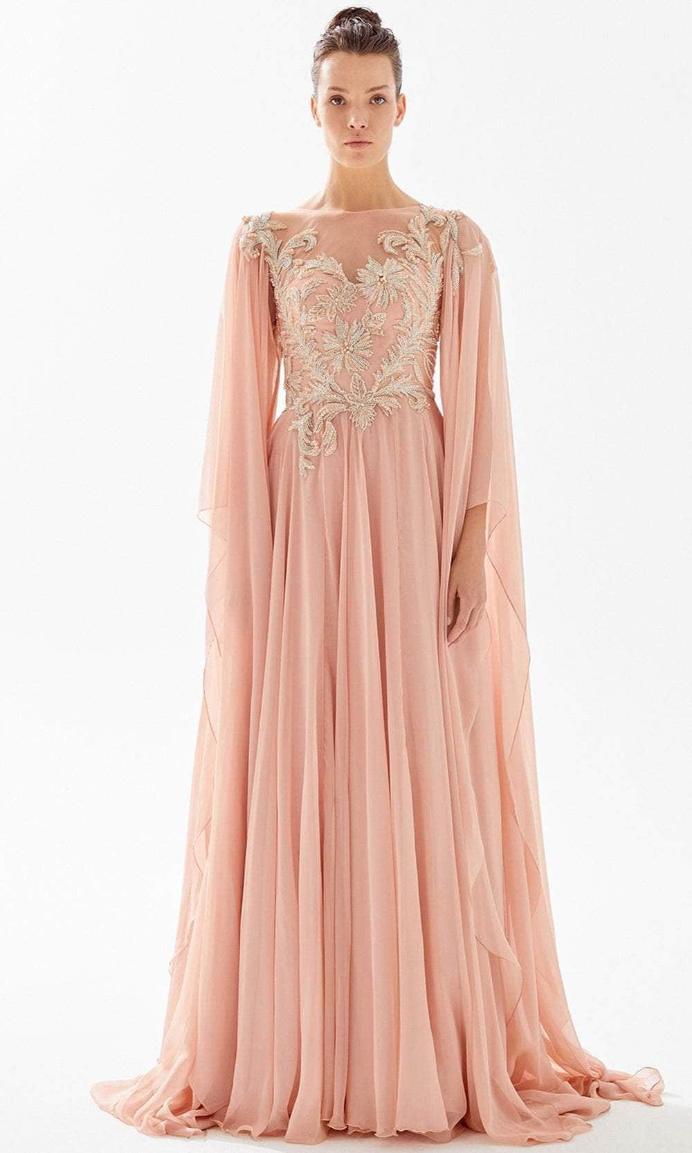 Tarik Ediz 98223 - Bateau Cascade Sleeve Evening Gown
