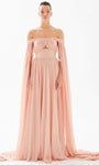 A-line Cutout Ruched Back Zipper Sequined Off the Shoulder Chiffon Natural Waistline Floor Length Evening Dress