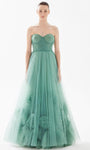 Sophisticated A-line Strapless Sweetheart Floor Length Natural Waistline Ruched Applique Floral Print Tulle Evening Dress