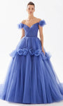 A-line Floor Length Floral Print Tulle Natural Waistline Off the Shoulder Applique Ruched Back Zipper Evening Dress