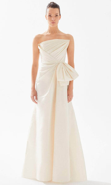 A-line Strapless Peplum Back Zipper Open-Back Pleated Floor Length Taffeta Natural Waistline Straight Neck Evening Dress