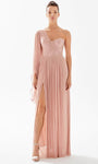 A-line Sweetheart Floor Length Natural Waistline One Shoulder Ruched Slit Asymmetric Back Zipper Tulle Evening Dress