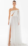 A-line Floor Length One Shoulder Beaded Ruched Cutout Asymmetric Sequined Chiffon Natural Waistline Evening Dress/Party Dress