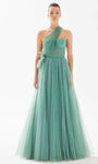 A-line Tulle Flower(s) Applique Asymmetric Floor Length Corset Natural Waistline Evening Dress/Party Dress