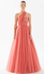 A-line Corset Natural Waistline Floor Length Tulle Applique Flower(s) Asymmetric Evening Dress/Party Dress