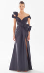 Taffeta Open-Back Slit Ruched Floor Length Natural Waistline Mermaid Off the Shoulder One Shoulder Evening Dress With a Bow(s) and a Ribbon