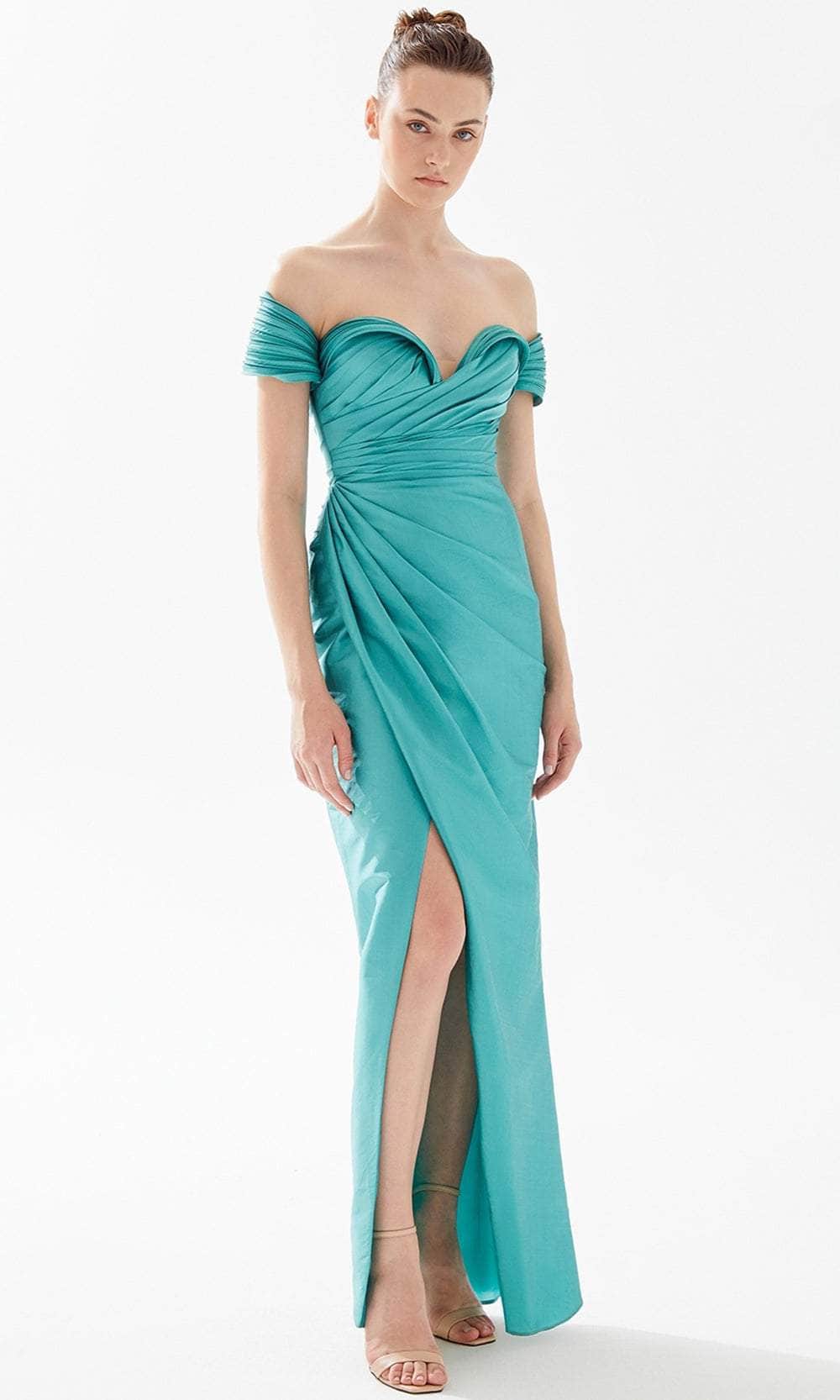 Tarik Ediz 98259 - Pleated Off-Shoulder Evening Dress
