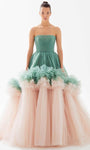 Strapless Two-Toned Print Tulle Natural Waistline Open-Back Fitted Gathered Tiered Back Zipper Straight Neck Dress with a Brush/Sweep Train With Ruffles