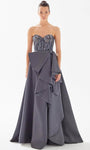 A-line Strapless Sweetheart Natural Waistline Sequined Lace-Up Draped Slit Beaded Floor Length Taffeta Evening Dress with a Brush/Sweep Train With a Bow(s) and Ruffles