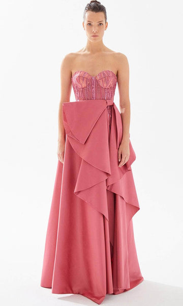 A-line Strapless Taffeta Floor Length Natural Waistline Sweetheart Sequined Slit Draped Beaded Lace-Up Evening Dress with a Brush/Sweep Train With a Bow(s) and Ruffles