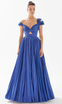 Sophisticated A-line Taffeta Bandeau Neck Sweetheart Cutout Pleated Ruched Cap Sleeves Off the Shoulder Natural Waistline Floor Length Evening Dress