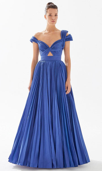 Sophisticated A-line Cap Sleeves Off the Shoulder Taffeta Natural Waistline Bandeau Neck Sweetheart Floor Length Ruched Cutout Pleated Evening Dress