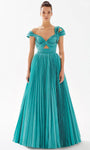 Sophisticated A-line Taffeta Floor Length Pleated Ruched Cutout Cap Sleeves Off the Shoulder Natural Waistline Bandeau Neck Sweetheart Evening Dress