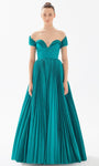 Sophisticated A-line Taffeta Wrap Pleated Natural Waistline Off the Shoulder Sweetheart Floor Length Evening Dress