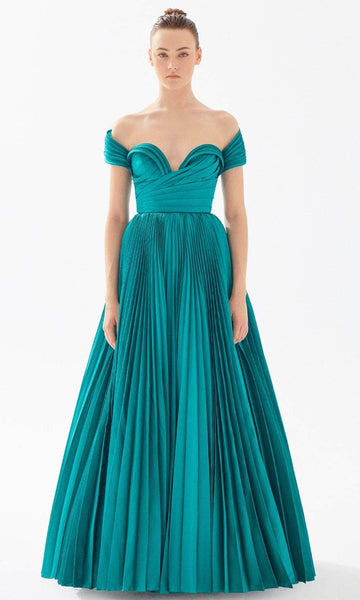 Sophisticated A-line Off the Shoulder Natural Waistline Sweetheart Taffeta Floor Length Pleated Wrap Evening Dress