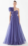 A-line Floor Length Natural Waistline Sweetheart One Shoulder Lace-Up Pleated Tulle Evening Dress With Ruffles