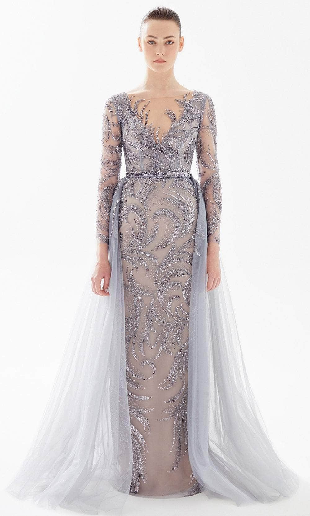 Tarik Ediz 98294 - Embellished Overlay Evening Dress
