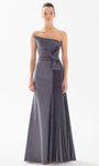 Sophisticated Strapless Natural Waistline Asymmetric Ruched Pleated Slit Mermaid Floor Length Taffeta Evening Dress With a Bow(s) and a Sash