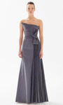 Sophisticated Strapless Taffeta Floor Length Ruched Pleated Asymmetric Slit Mermaid Natural Waistline Evening Dress With a Bow(s) and a Sash