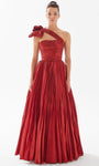 A-line Sweetheart Natural Waistline Taffeta Floor Length One Shoulder Pleated Ruched Evening Dress With a Bow(s)