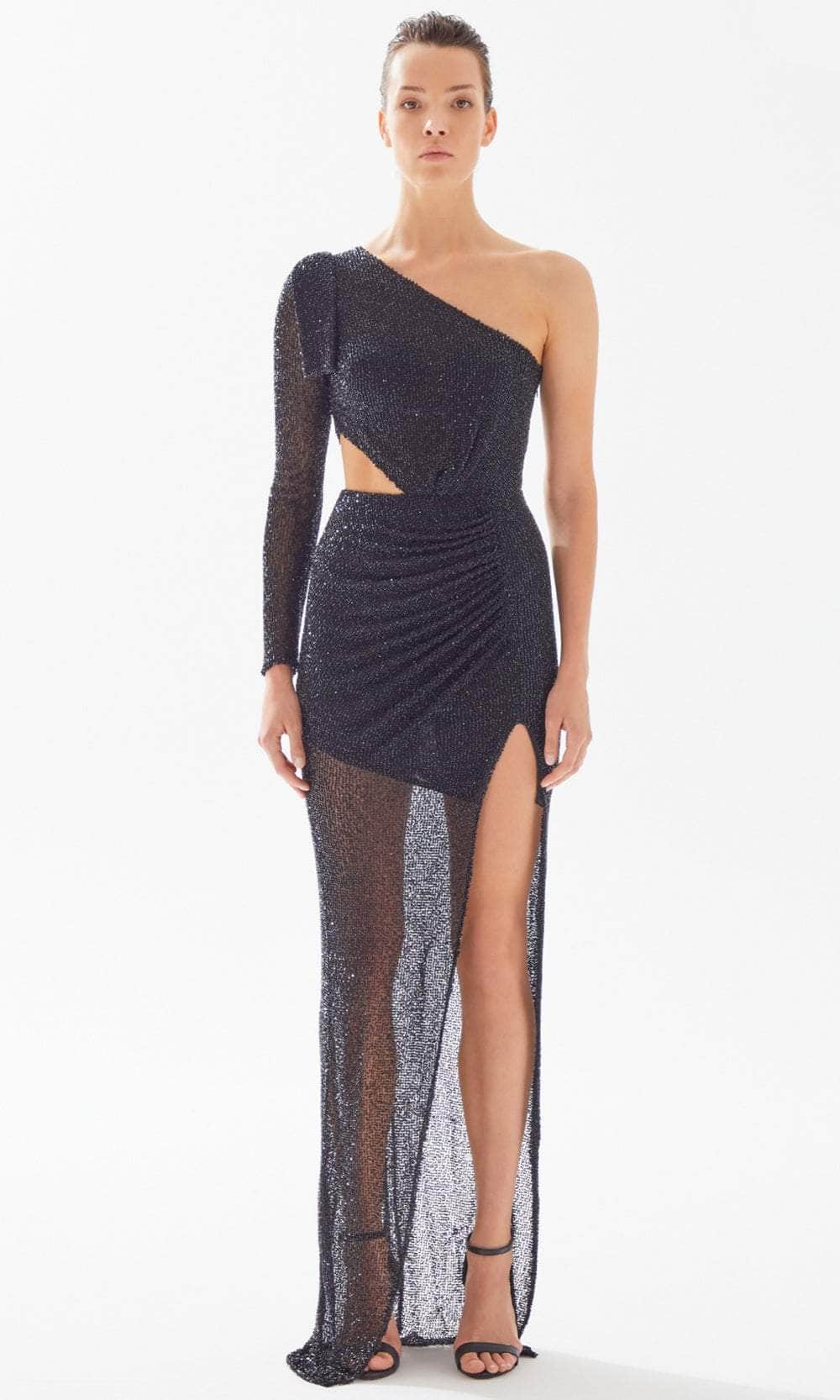 Tarik Ediz 98325 - Draped Mesh Cutout Evening Gown
