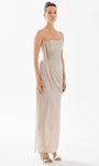 Sophisticated Strapless Floor Length Sheath Natural Waistline Sheer Draped Beaded Back Zipper Slit Sheath Dress/Evening Dress