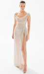 Back Zipper Beaded Draped Slit Open-Back One Shoulder Sleeveless Floor Length Cowl Neck Sheath Basque Waistline Sheath Dress/Evening Dress