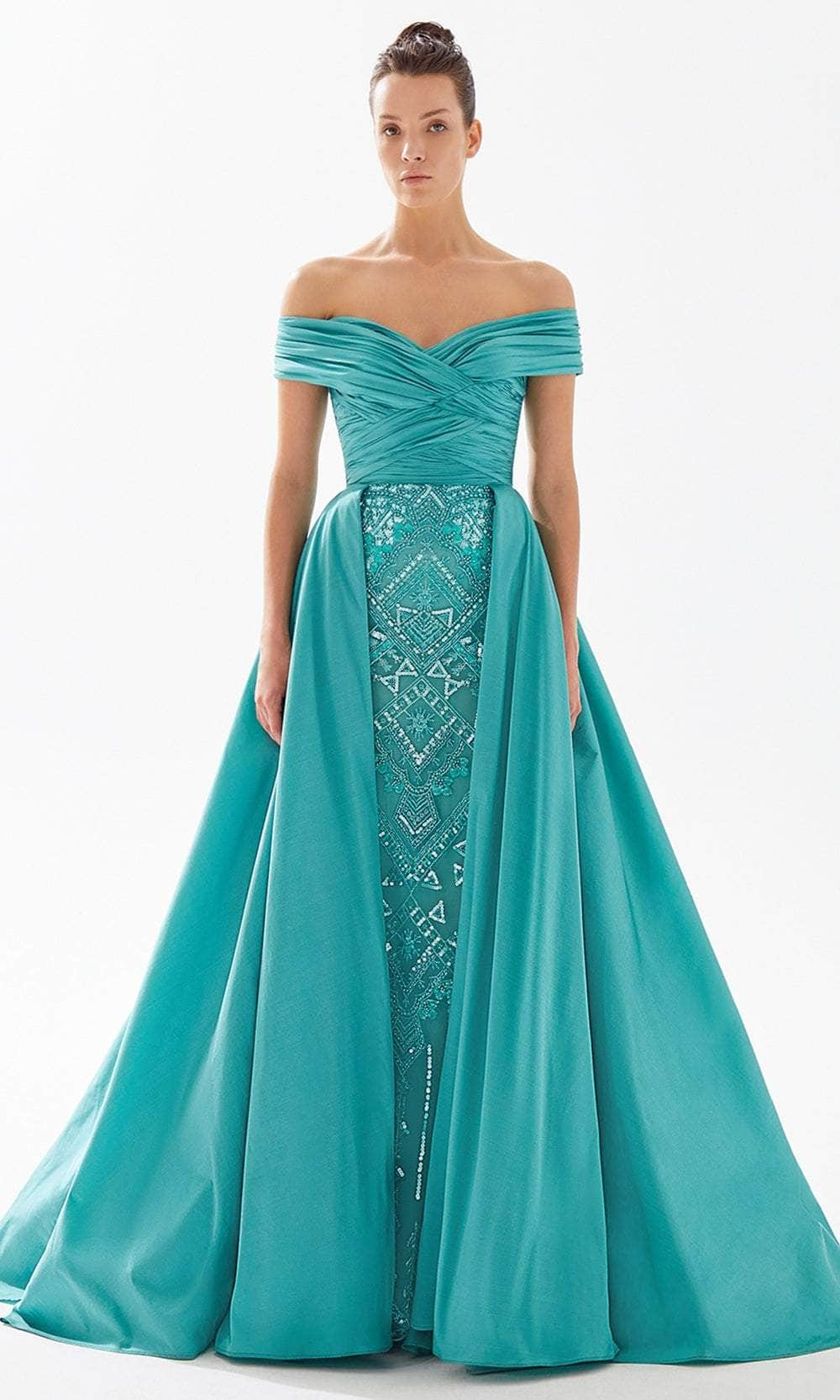 Tarik Ediz 98333 - Beaded Off-Shoulder Evening Gown
