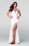 Sheath Sleeveless Fitted Beaded Slit Sheer Halter Natural Waistline Short Sheath Dress/Western