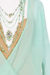 V-neck Illusion Jeweled Beaded Sheer Long Sleeves Natural Waistline Sheath Short Jeweled Neck Plunging Neck Sheath Dress