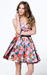 A-line Strapless Pleated Open-Back Floral Print Cocktail Short Natural Waistline Sweetheart Evening Dress With a Bow(s)